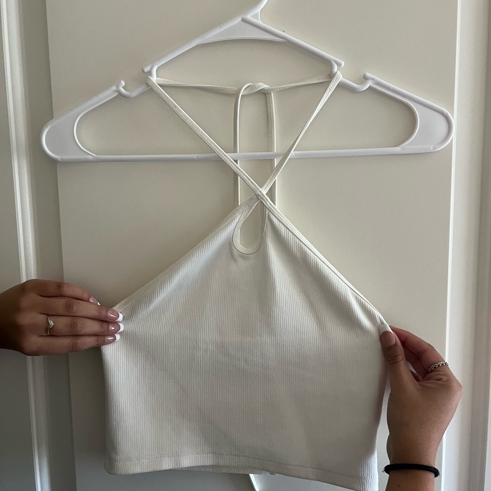 White cross halter top crop top
